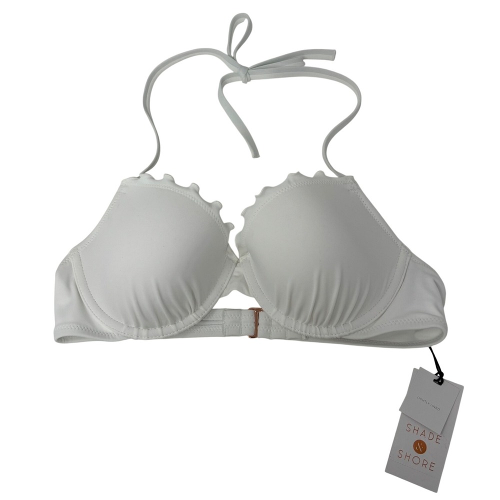 Shade & Shore White Scalloped Lightly Lined Underwire Bikini Top 34B NWT